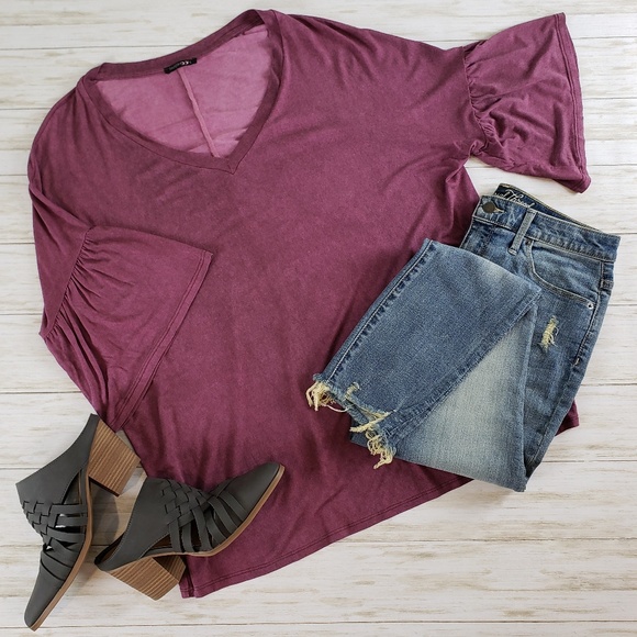 Papermoon Tops - {Papermoon} Mauve Top with Ruffle Sleeves